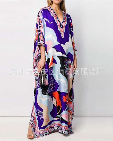 

robe loose casual fashion print v-neck long holiday, White;black