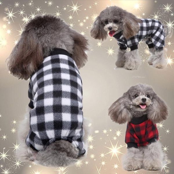 

dog apparel 2021 winter pet classic lattice warm four-legged plush pajamas