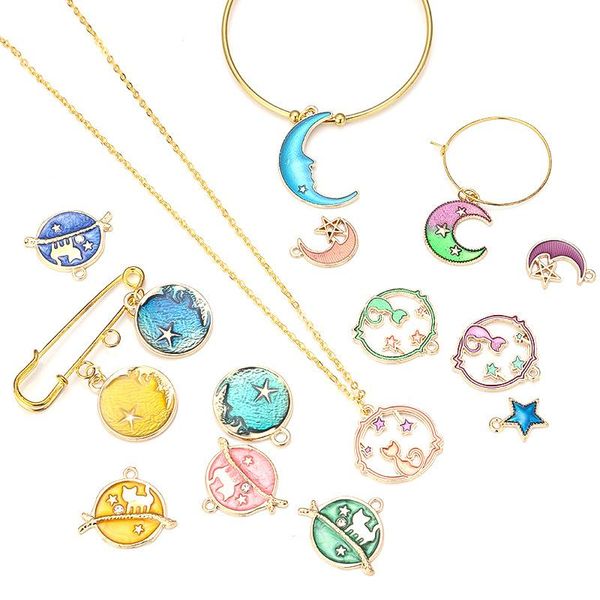 

charms 20pcs alloy metal star moon sun kc gold drop oil pendant for diy bracelet necklace jewelry making, Bronze;silver