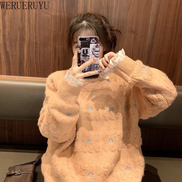 

women's sweaters werueruyu autumn winter sweater women harajuku jumper pullovers oversized korean vintage knitwear, White;black