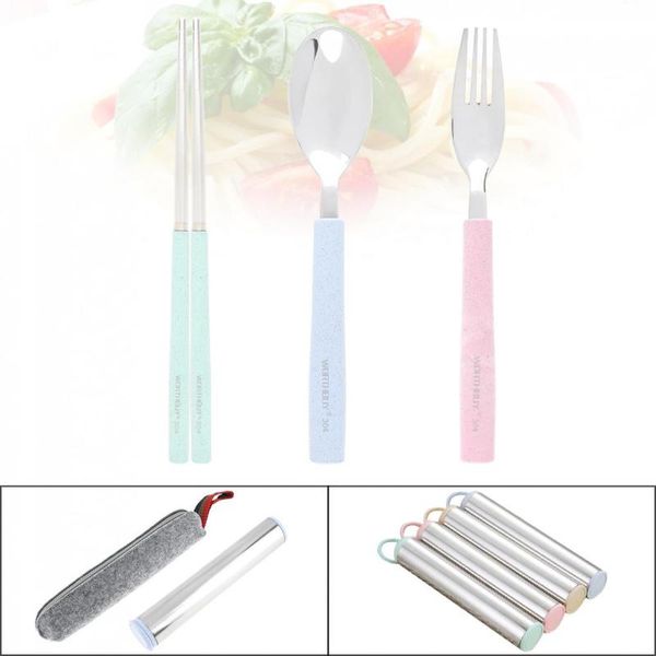 

dinnerware sets thickened stainless steel tableware chopsticks fork spoon with storage box and felt cloth bag for kitchen dinnerw