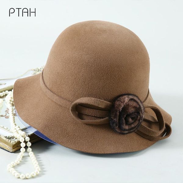 

stingy brim hats [ptah] women fedoras for temperament elegant autumn winter 100% australian wool top, Blue;gray