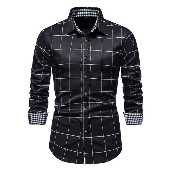 

men's casual shirts parklees black mens long sleeve plaid patchwork dress shirt button up for men wedding party camisas para hombre, White;black