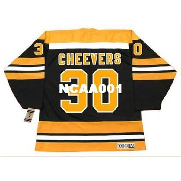 

001s #30 gerry cheevers boston bruins 1975 ccm vintage hockey jersey or custom any name or number retro jersey, Black