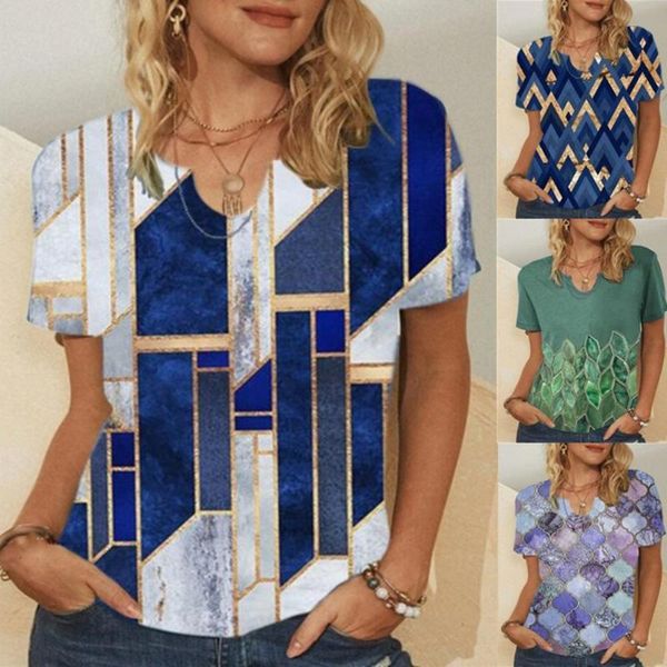 

women's t-shirt t-shirts summer digital positioning geometric print round neck short sleeve loose for dating, White