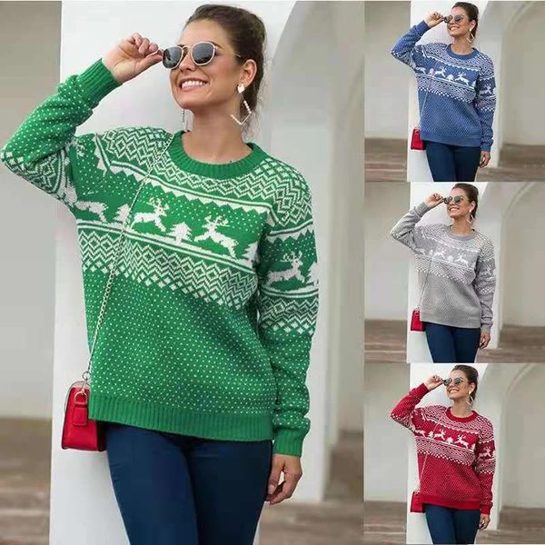 

Women's Christmas Sweater Pullover Knitted Argyle Animal Stylish Christmas Long Sleeve Sweater Cardigans Crew Neck Fall Winter Blue Gra, White;black