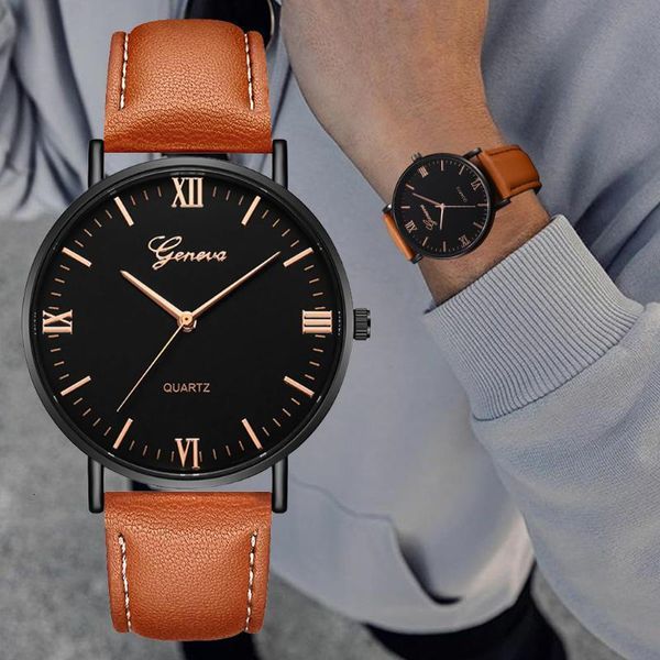 

fashion watch men accurate scale roman numeral comfort strap quartz watch male clock business reloj hombre montre homme, Slivery;brown
