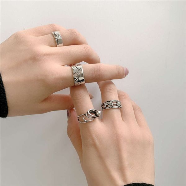 

hbp fashion ins simple cool style 925 silver letter personality irregular wide face open set ring female