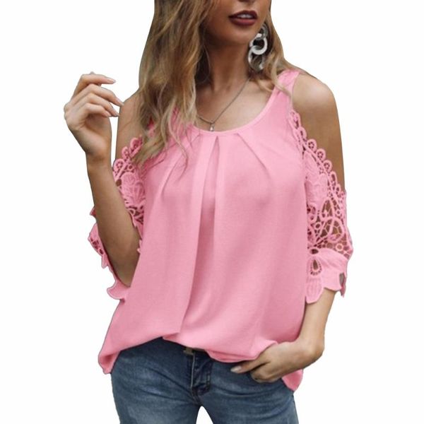 

women's blouses & shirts womens lace hollow out half sleeve blouse women pullover o neck solid white clothing casual bousa