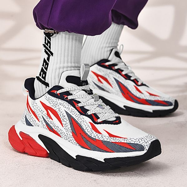 

dad men's new spring flame youth thick bottom light and versatile student leisure sports running shoes, Black