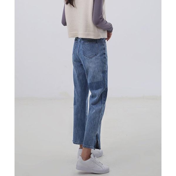

women's jeans flagship model of spring and summer super soft cotton cloth paris tall waist straight female w302 developing word, Blue