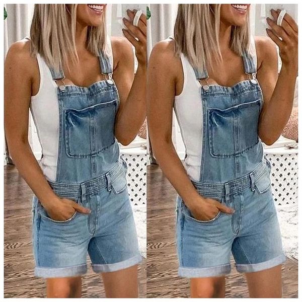 QNPQYX New Streetwer Womens Denim Jeans Fashion Moda 2021 Macacões de Verão Dungarees Curta Bib Calças Jumpsuit Calças Casuais