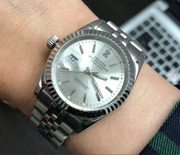 

37.5mm sangdo business sier- white dial automatic self-wind movement mechanical watches men's watch sd60-8, Slivery;brown