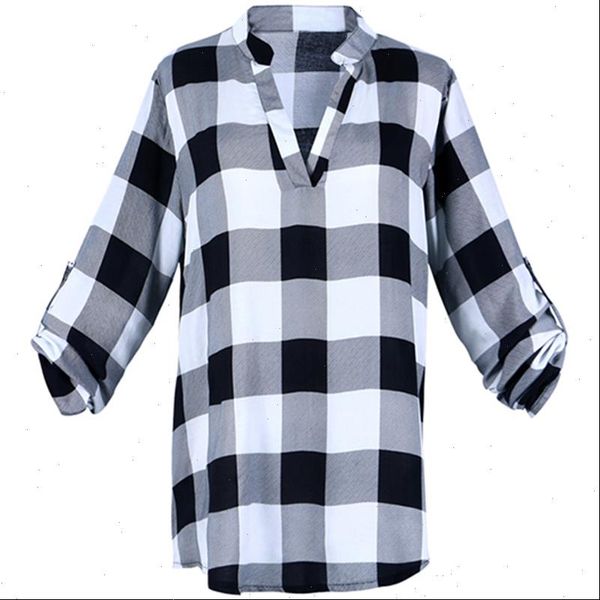 

fashion summer women blouse shirt shirts plus size 4xl 5xl grid printed armbands loose tee blusas feminina casual, White