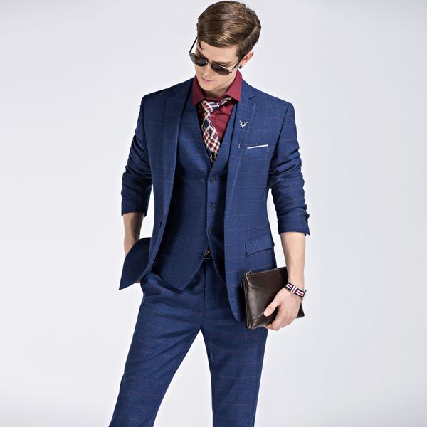 

quality men's formal 2021 latest styles slim fit lattice mens plaid suits 3 pieces groom 998 m3so, White;black