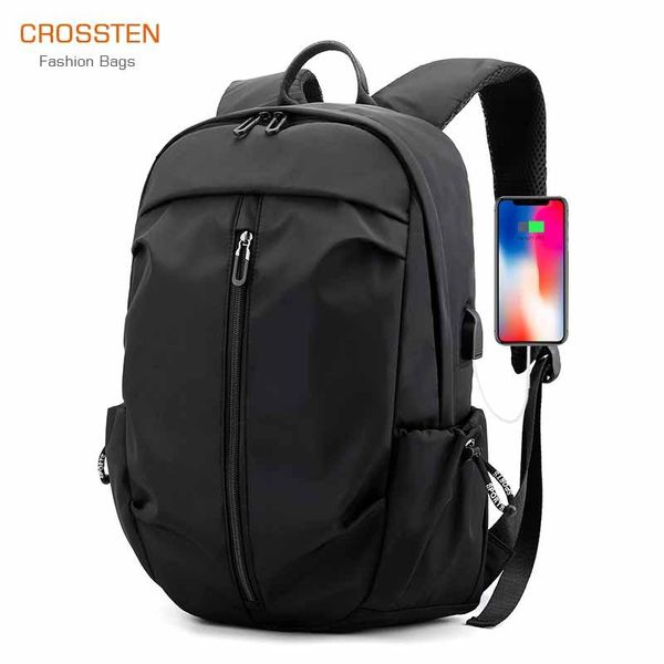 

backpack crossten usb charging nylon waterproof travel bag simple lapbackbag light fitness anti theft pleated sports