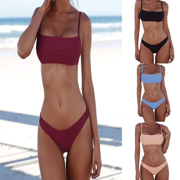 

women's swimwear women push up bra low waist thongs solid color bikini set triangle swimsuit, White;black