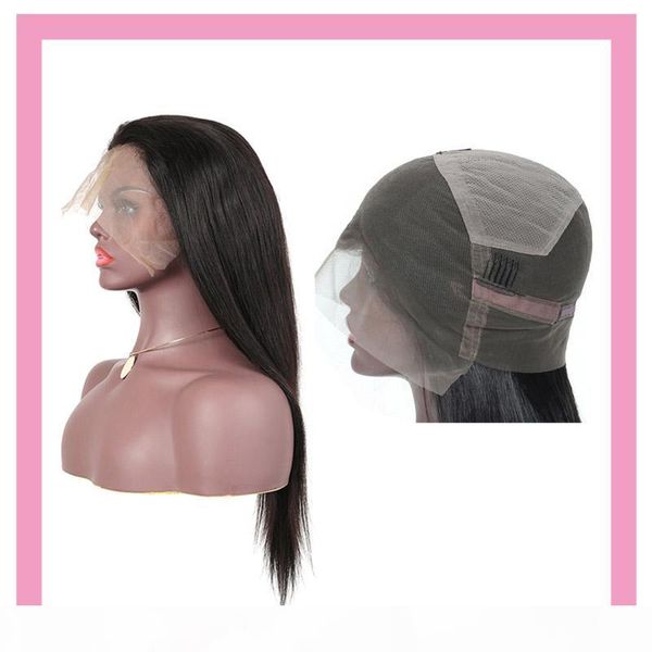 

brazilian virgin hair full lace wigs 10-28inch straight human hair full lace wig adjustable hair products silky straight natural color, Black;brown