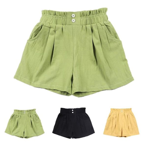 

shorts kids girls summer high waist solid color casual short pants, Black