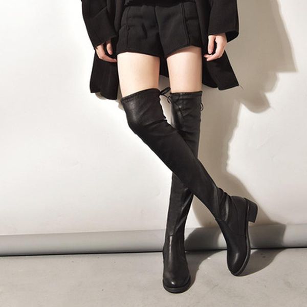 

boots women long over the knee ladies woman shoes autumn winter platform fashion plus velvet, Black