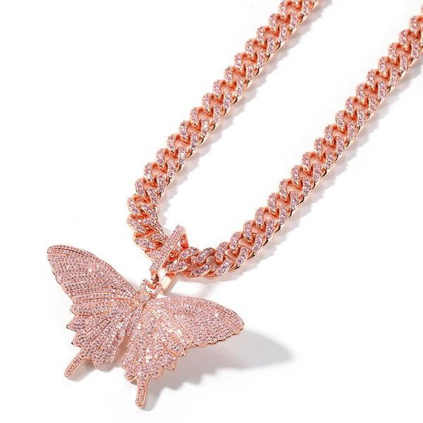 

pendant necklaces fashion pink zircon butterfly copper necklace hip hop accessories, Silver