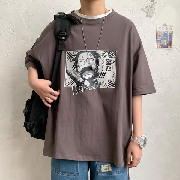 

clothes one anime t-shirt japanese harajuku t male tee men women for monkey shirt luffy summer d streetwear piece tshirt xdmxl, Black