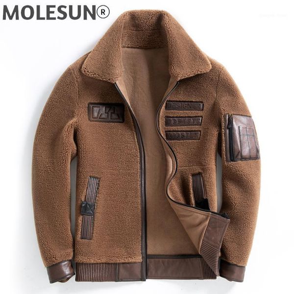 

men's leather & faux akoosun sheep shearing real fur coat men winter jacket 100% wool coats clothes 2021 overcoat ym192 kj4961, Black