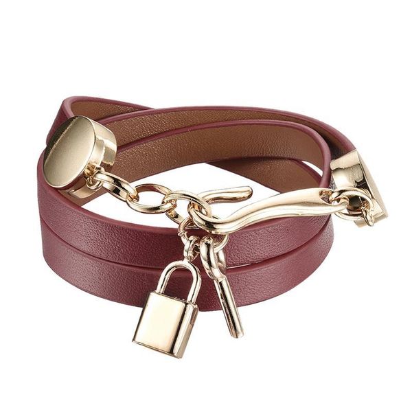 

charm bracelets 1pc vintage lock bracelet women leather multilayer hand rope (brown), Golden;silver