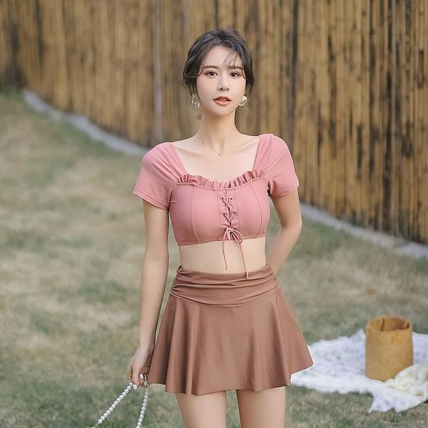 

women's swimwear separate swimsuit female tankini bikini mayo swim suit women two pieces ruffle korean plus size 2021 feeling