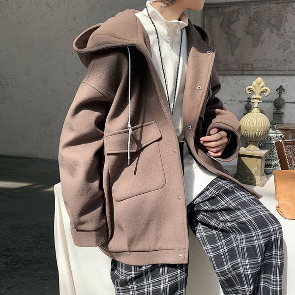 

2021 new winter male fleece fashion mixes casual cashmere snow with hoodie young trench coats in parkas size m-2xl mgus, Black