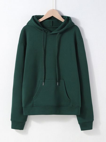 

solid drawstring kangaroo pocket drop shoulder thermal hoodie e2k0#, White;black