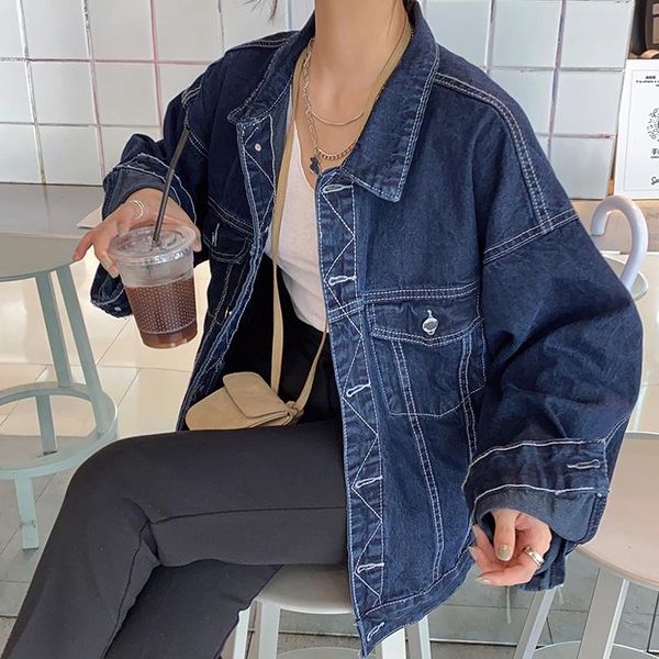 

women's jackets preppy style bomber jacket basic coats womens blue jeans women loose vintage denim femme 2021, Black;brown
