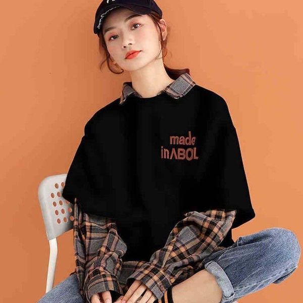 

2021 new korean version t-shirt of the female student wild tide long-sleeved thin section two-piece ktg1, White