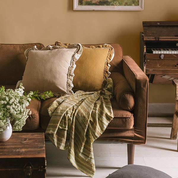 

french style pillow case vintage lace flounce ramie cotton decorative cushion cover pillowcases home office pillows 43x43cm