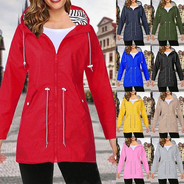 

women's trench coats hooded jackets 2021 spring autumn solid color casual basic windbreaker zipper lightweight pockets, Tan;black