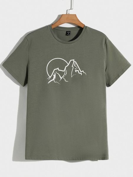 

men drop shoulder mountain & sunset pattern tee m2fq#, White;black