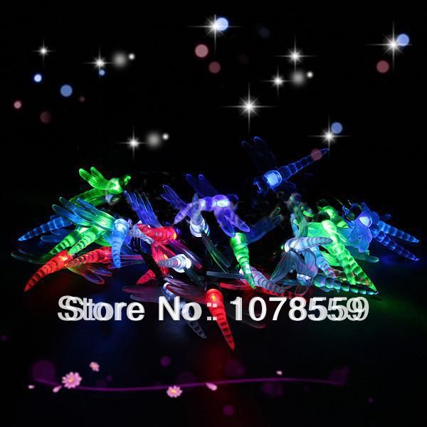 

solar lamps power 30 led dragonfly shape outdoor garden yard snowflake pompons string light xmas party lamp shpping