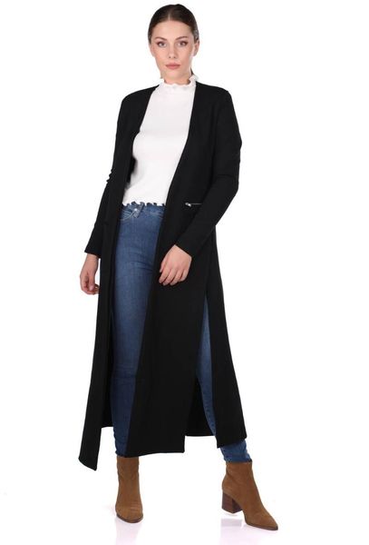 

women's knits & tees black slit long cardigan, White