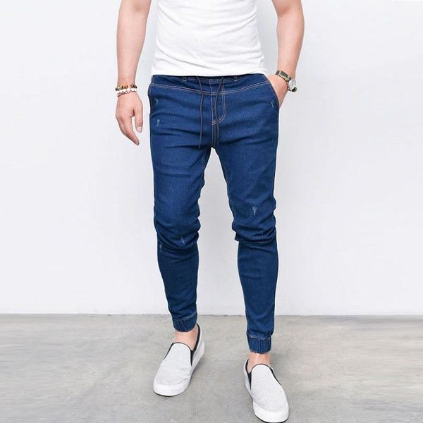 

2021casual men jeans solid slim fit full lenght pencil pants plus size light blue black denim jeans for men ripped male trousers