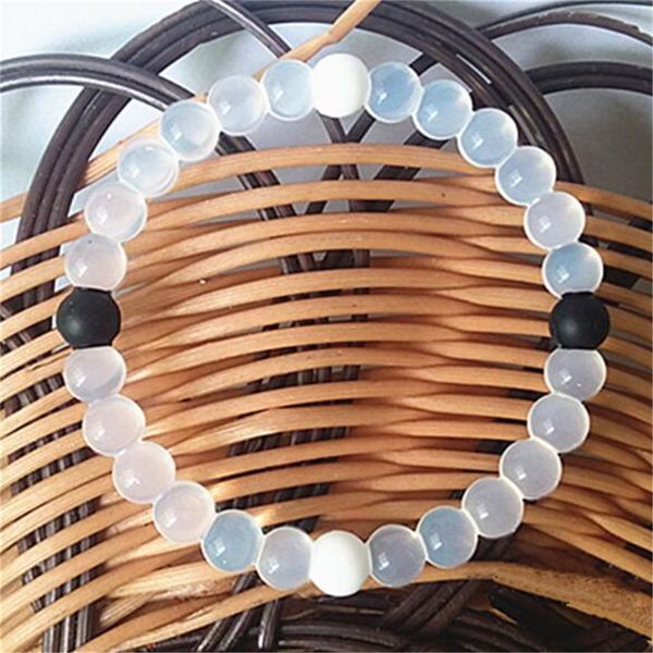 

high transparent black and white beads silicone bracelet classic natural stone yin yang beaded bracelets