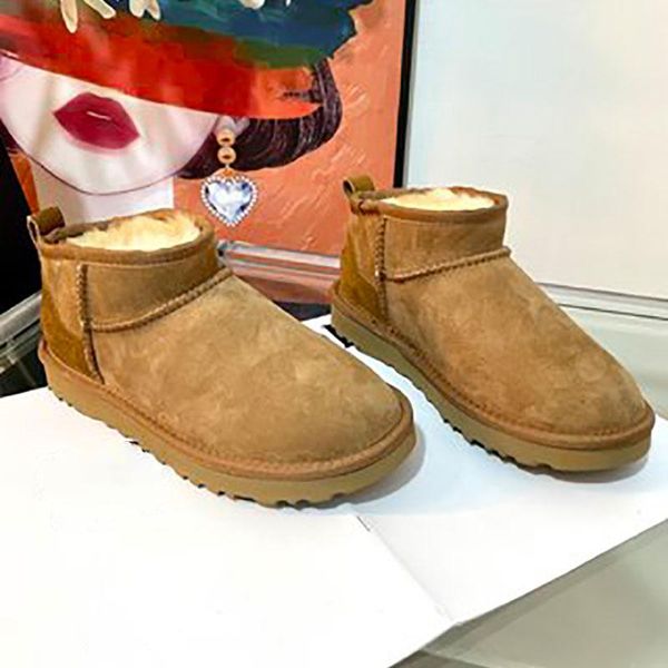 

boots 2021 style basic short mini winter sheepskin snow women waterproof natural wool fur lining ankle warm flat shoes 35-40, Black