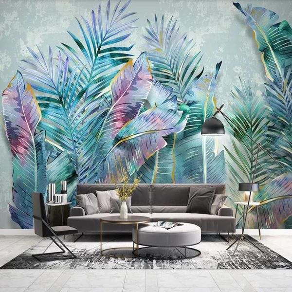 

wallpapers custom large 3d wallpaper mural hand painted tropical light luxury plant leaves background wall decoration