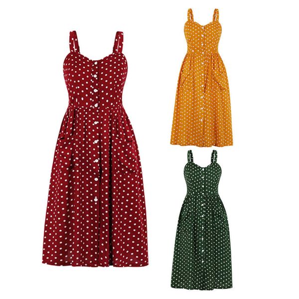 

summer polka dot print pocket dress a-line elastic skirt, Black;gray