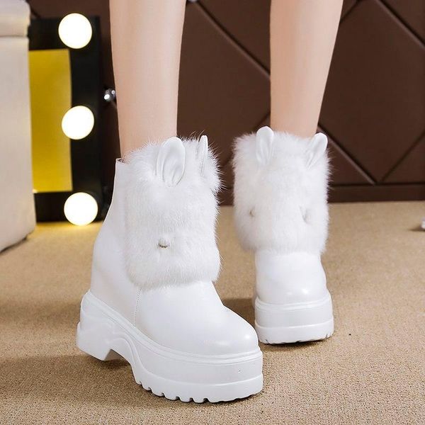 

boots deeptown ankle for women kawaii shoes platform fashion snow boot female winter zip up white chunky casual, Black