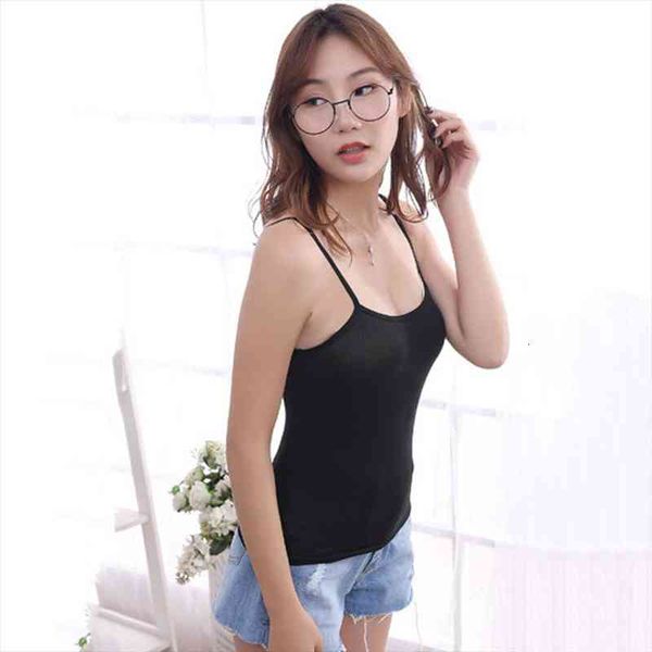 

women tank polyester solid color spring summer singlet u neck vest stretch undershirt camisole korean small vest, White