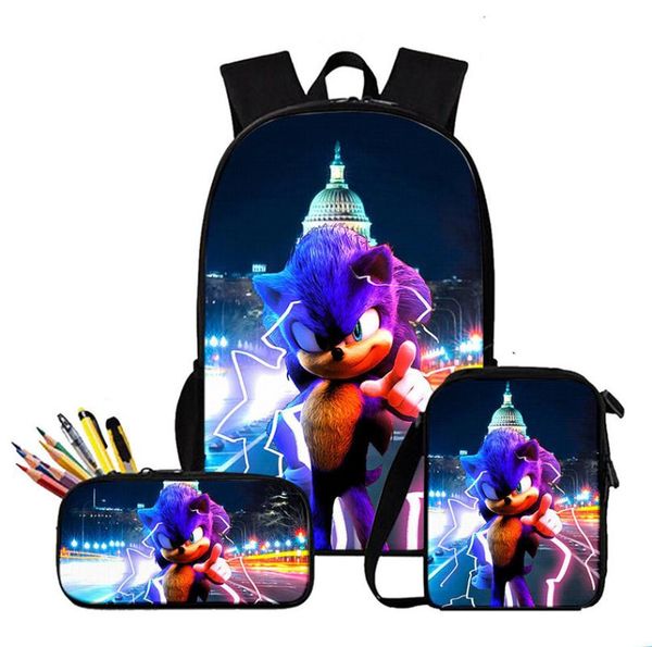 

backpack super sonic 3pcs shoulder bag pencil set school plecaki szkolne kids bolsas escolar