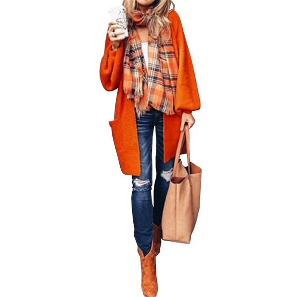 

women's sweaters women three colors open stitch pockets designed loose casual style knitting all matching cardigan orange fs0604, White;black