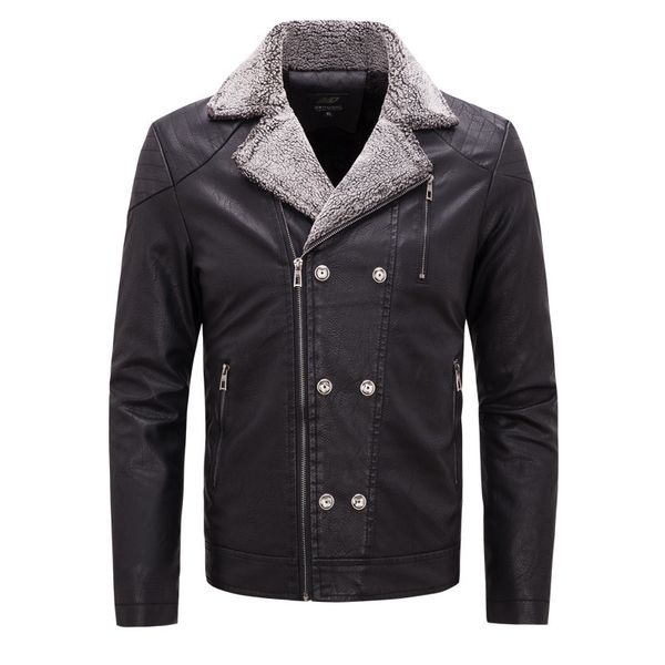 

men's warm winter jacket plus velvet thicken windproof motorcycle outerwear leather jackets of male plutonium qrst, Black
