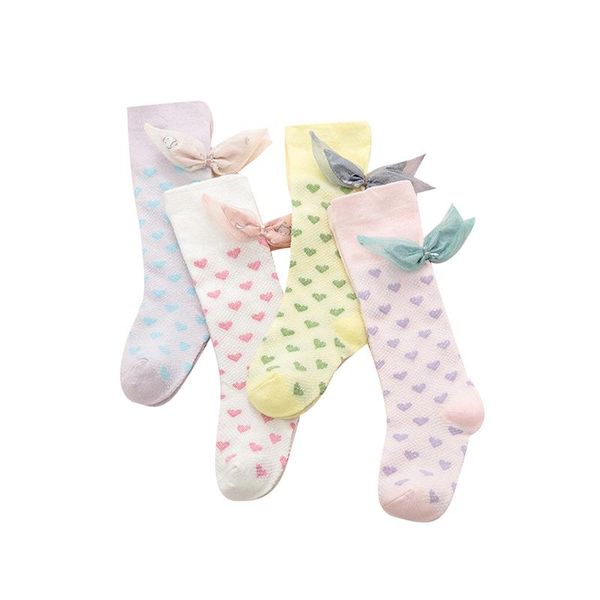 

1-4t kids baby girl long socks cute bow knee high sock breathable heart tube socks for newborn infant toddler summer 2021 new, Pink;yellow