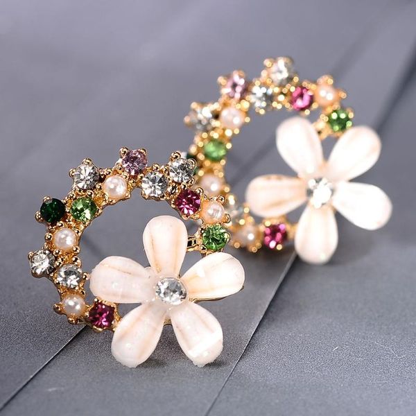 

stud 2021 color resin flower earrings sweet and lovely temperament fresh girl 925 pins, Golden;silver